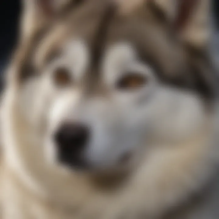 A close-up of a Siberian Husky's coat after being brushed, emphasizing the health and shine.