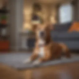 A friendly medium-sized dog lounging comfortably in an apartment setting