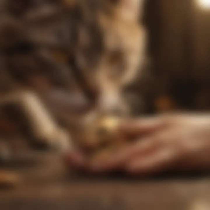 Cat owner applying claw caps to their pet's paws