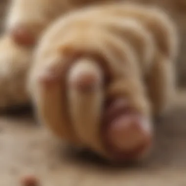 Close-up of a cat's paw with neatly applied claw caps