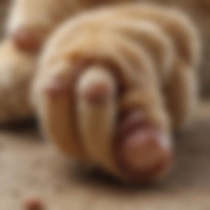 Close-up of a cat's paw with neatly applied claw caps