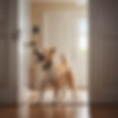 Senior dog approaching collar activated door