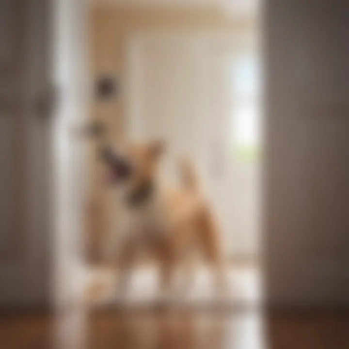 Senior dog approaching collar activated door
