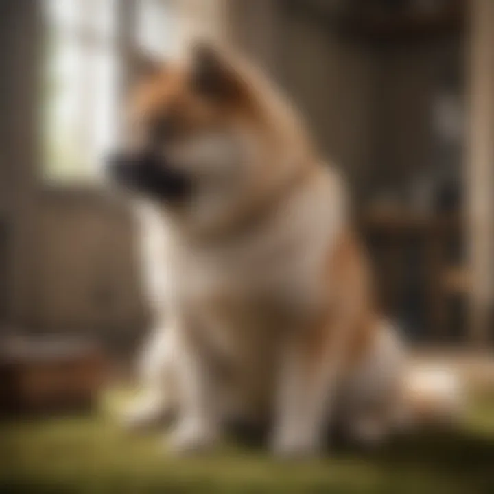 A well-trained Akita sitting obediently