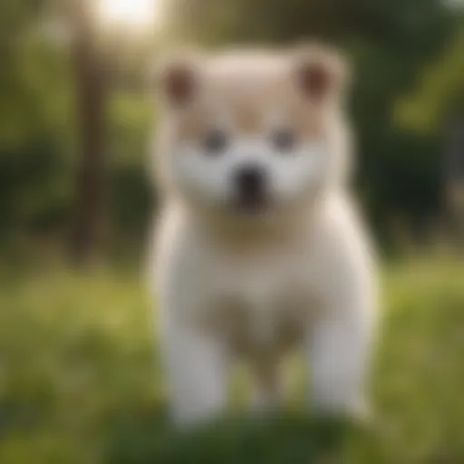 An adorable Akita puppy playing in the grass