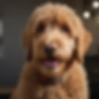 A Goldendoodle with a shiny coat being groomed
