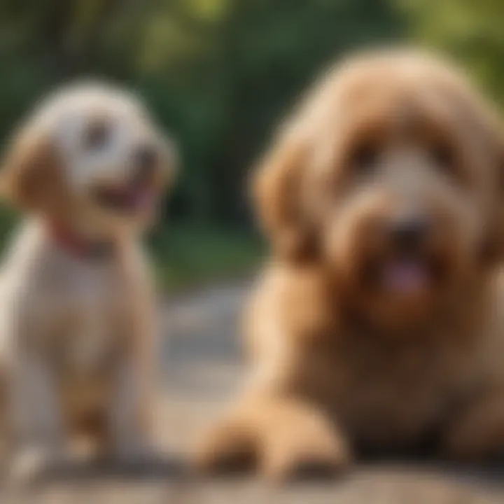 A Goldendoodle engaging in training exercises with its owner