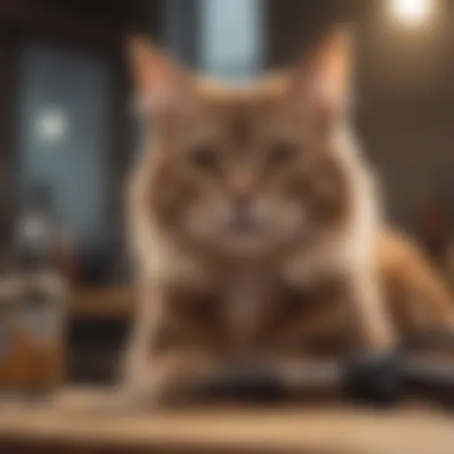 Variety of cat grooming tools on a wooden table
