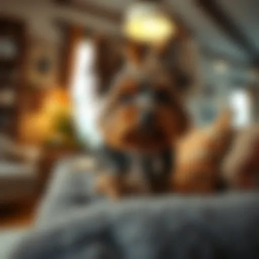 Chocolate Yorkie in a cozy home setting