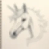 Detailed sketch of a unicorn head showcasing its majestic features