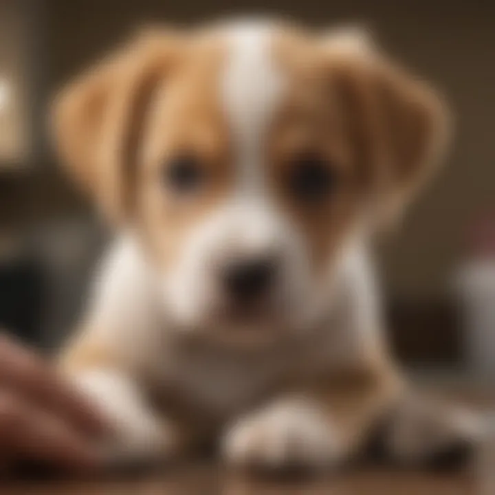 Veterinarian examining a puppy