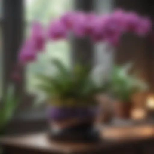 A vibrant indoor orchid gracefully displayed in a bright living room setting.