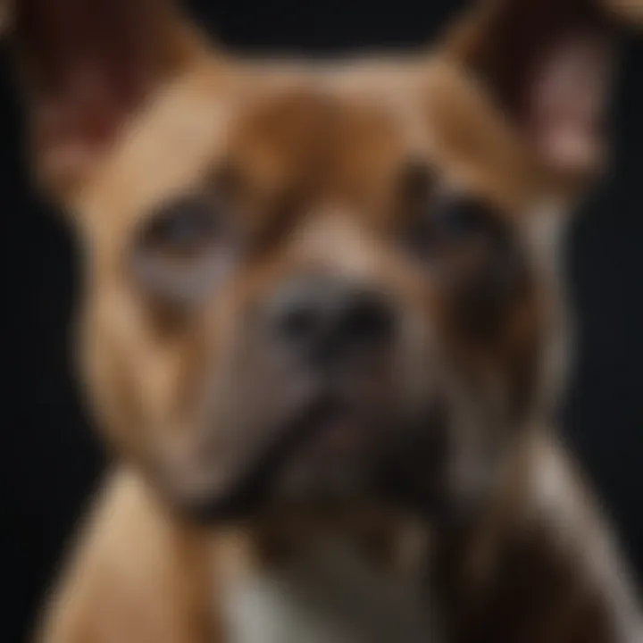 A close-up of a Staffordshire Bull Terrier's expressive face, showcasing its unique features.