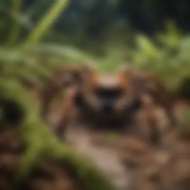 Close-up of a vibrant tarantula resting on a branch