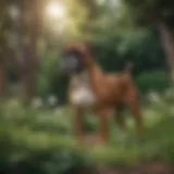 Boxer dog standing proudly in a lush garden