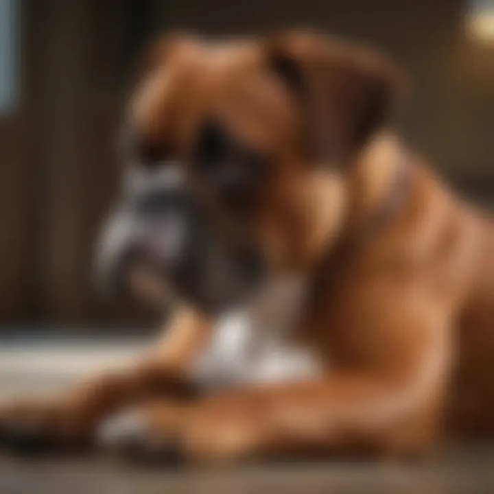 A well-groomed Boxer in a relaxing pose