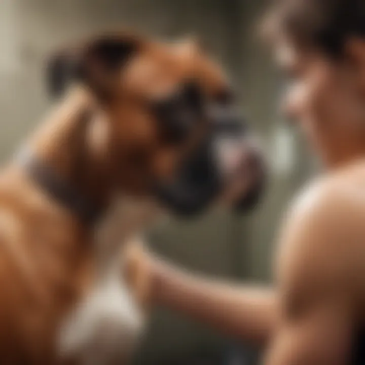 A playful Boxer engaging with its owner