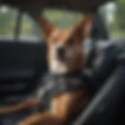 Dog comfortably secured in a car seat