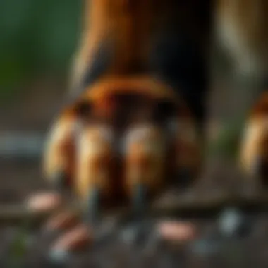 Close-up of red fox paws, illustrating adaptations for various terrains.