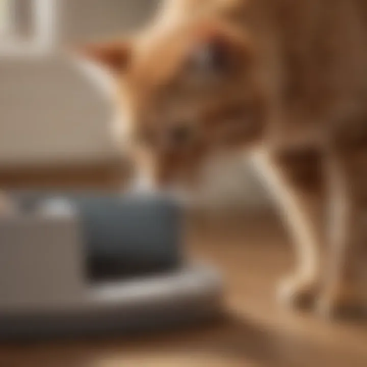 A cat curiously inspecting its self-cleaning litter box