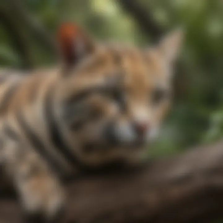 A serene image of an ocelot resting on a tree branch, highlighting its solitary nature and the surrounding ecosystem.