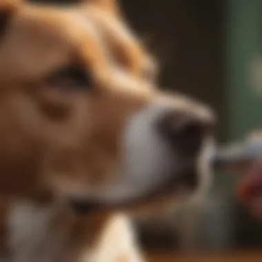 A close-up of a veterinarian microchipping a dog.