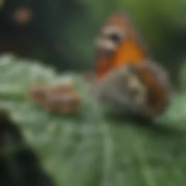 Close-up of butterfly larvae on a leaf