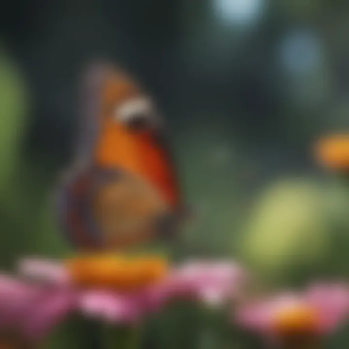 A vibrant butterfly perched on a flower in a garden