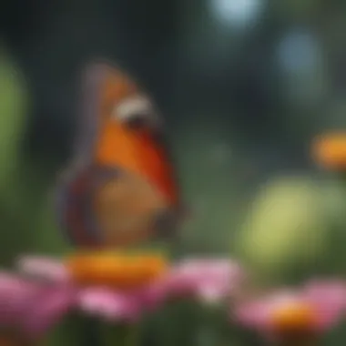 Vibrant Butterfly in Natural Habitat A vibrant butterfly perched on a flower in a garden