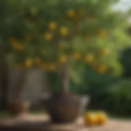Meyer lemon tree in a lush garden