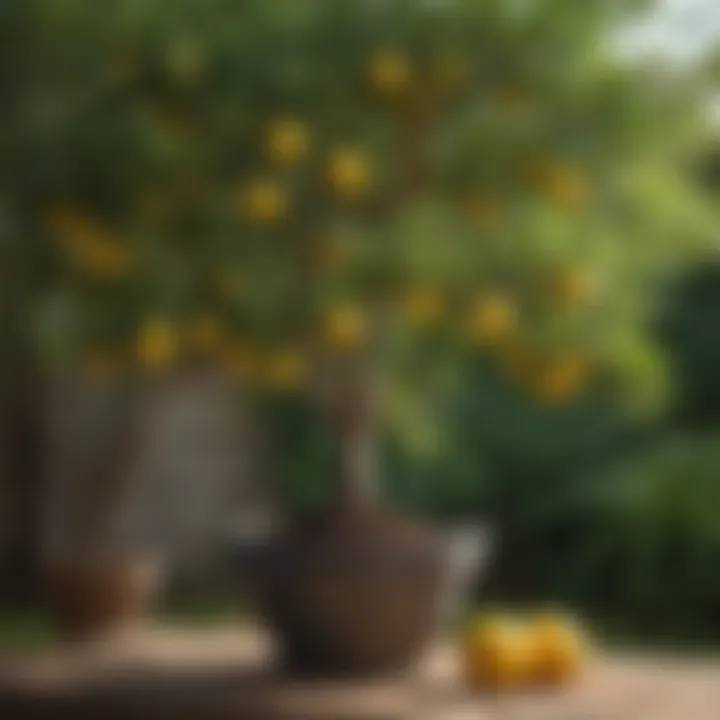 Meyer lemon tree in a lush garden