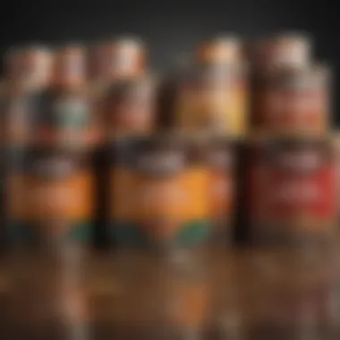 Evaluating Dog Food Labels An assortment of dog food brands with labels highlighting nutritional information.