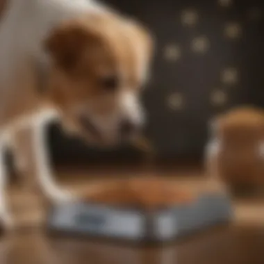 Weight Considerations for Dog Feeding A scale displaying the weight of a dog, emphasizing the importance of weight in dietary decisions.
