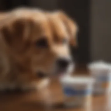 A dog owner measuring yogurt for their pet