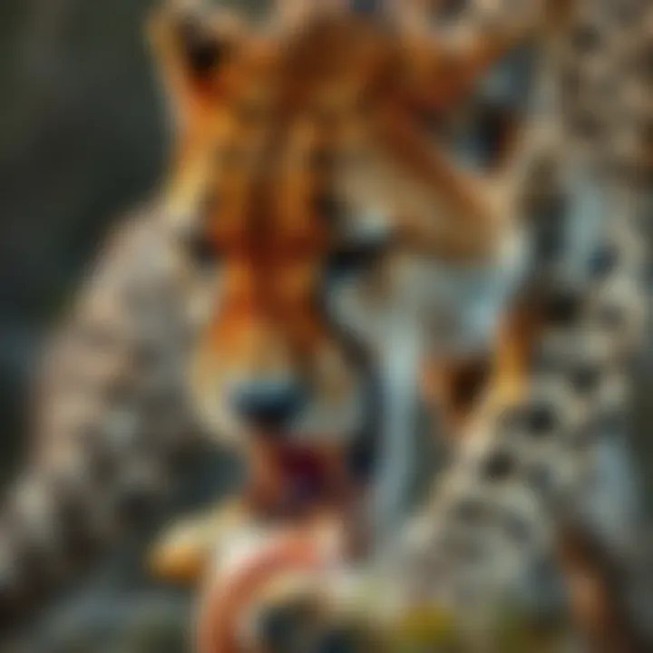 Cheetah feeding on its catch in the savanna