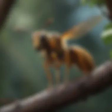 Hornet perched on a branch, highlighting its robust body and coloration