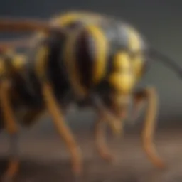 Close-up of a wasp showing its distinctive yellow and black striped body