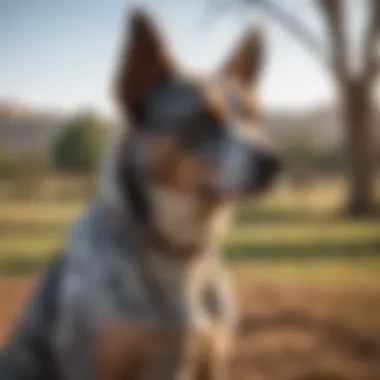 Australian cattle dog standing proudly in a ranch setting