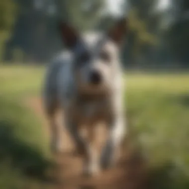 Cattle Dog in Action A skilled cattle dog herding livestock across a lush pasture