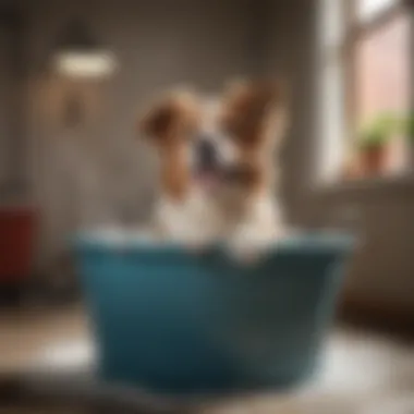 A dog enjoying a bath in a spacious wash bucket, emphasizing comfort and safety.