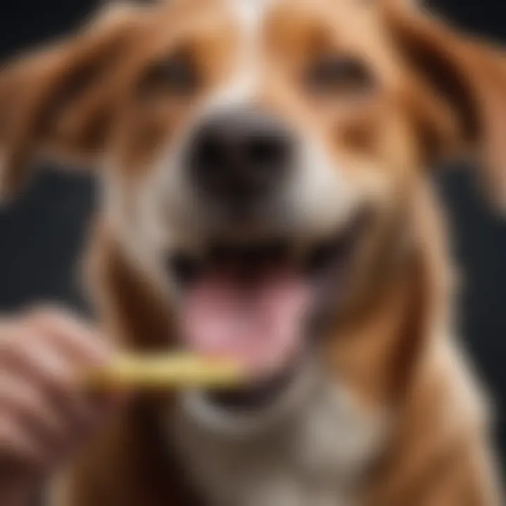 Close-up of a dog enjoying a dental chew