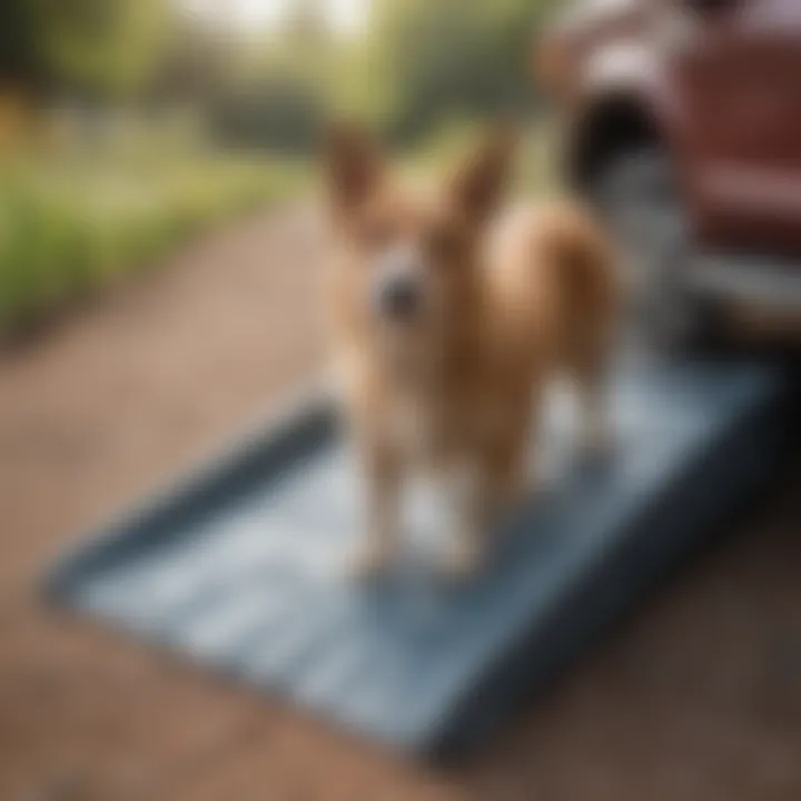 Close-up of materials used in a dog ramp, highlighting durability and safety features.