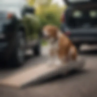 A Dog Enjoying Easy Access to Vehicle via Ramp A dog confidently using the ramp to enter a car, illustrating ease of use.