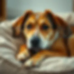 An older dog resting comfortably on a soft bed