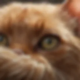 A close-up view of a cat's fur examining for fleas