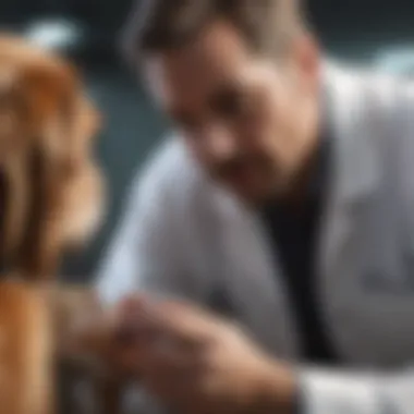 A veterinarian examining a dog's skin condition