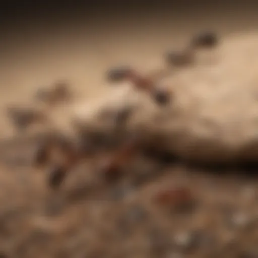 Close-up of ants on a surface showing their intricate behavior
