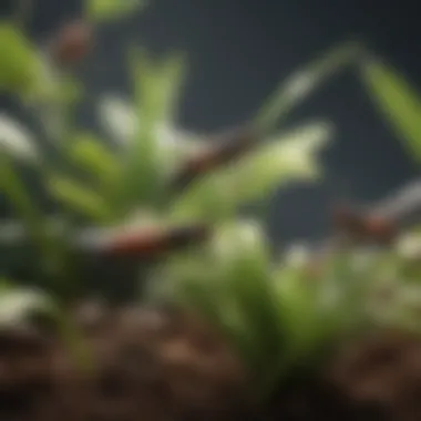 Close-up of gnats hovering near a plant