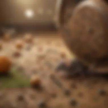 A close-up view of mouse droppings indicating an infestation.