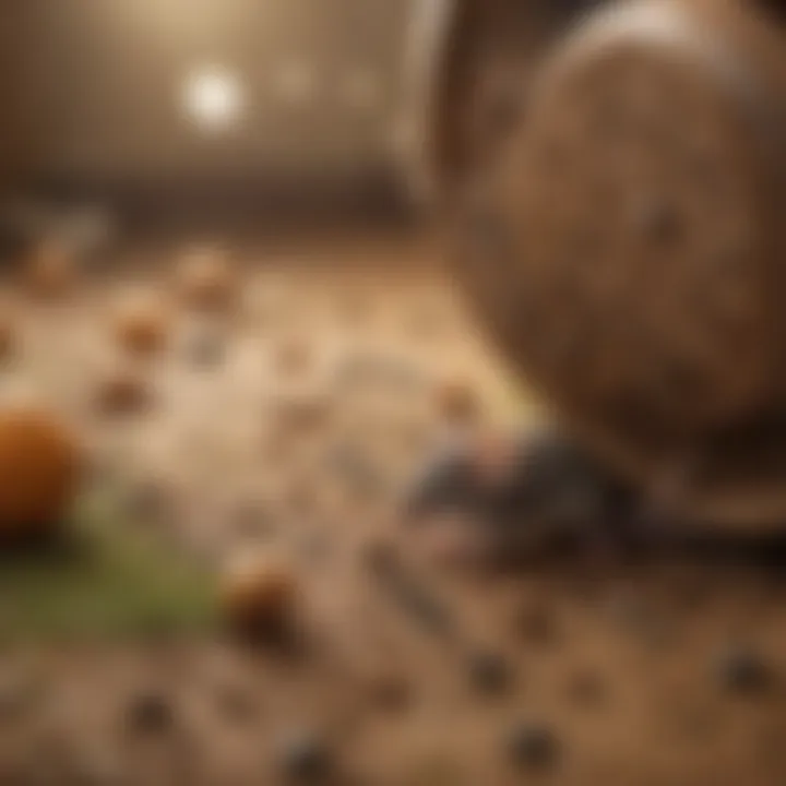 A close-up view of mouse droppings indicating an infestation.